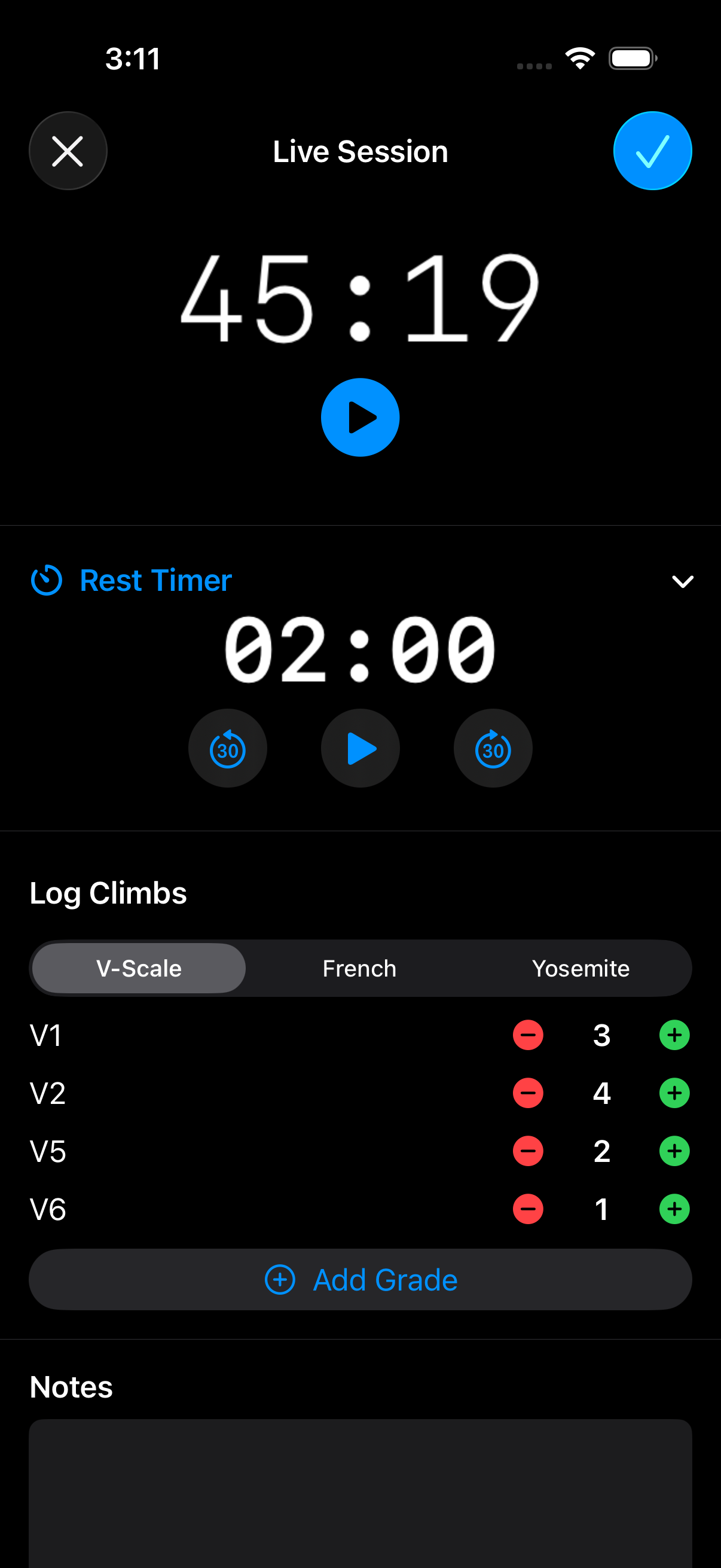 Live session with grade picker